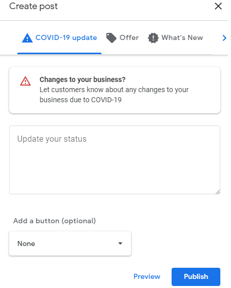 Covid post creation screen
