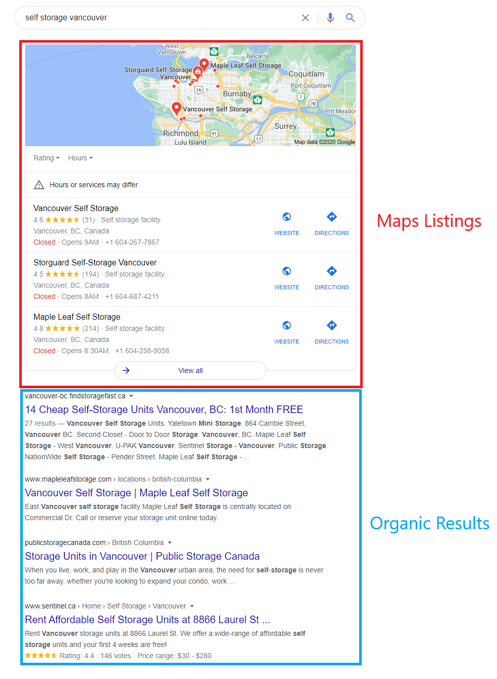 Maps vs Organic Results