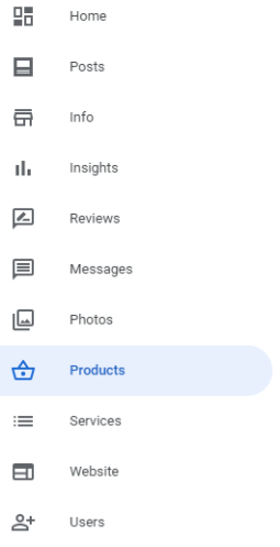 Products section menu example
