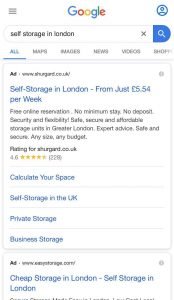 mobile search for storage in london
