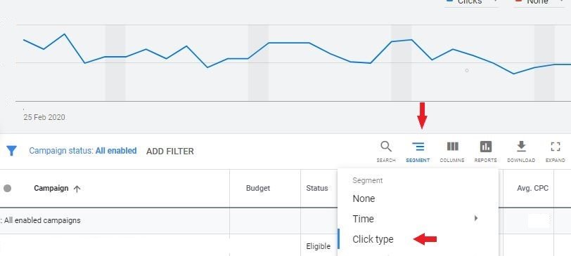 segment button in google ads